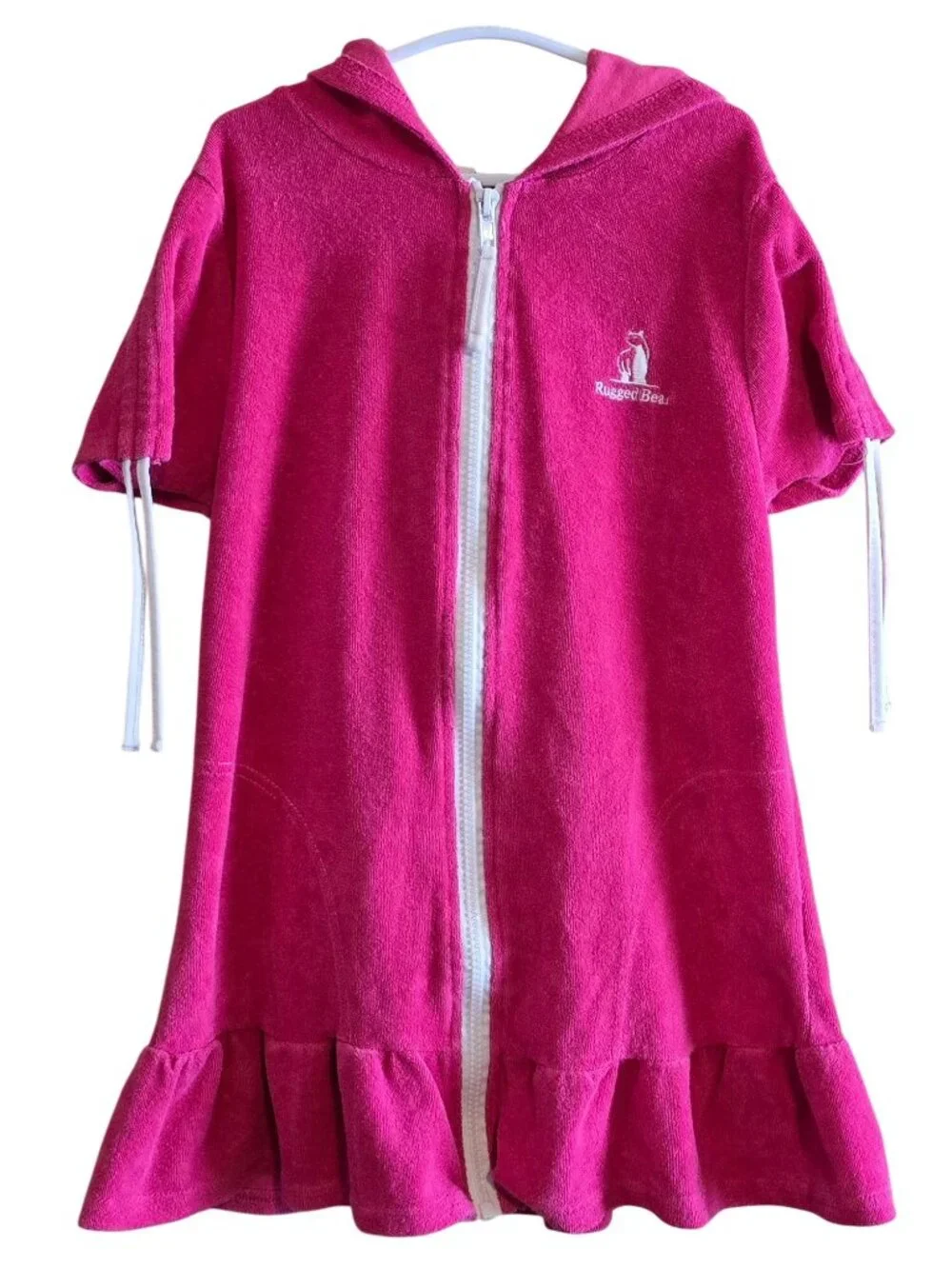 Rugged Bear Pink Hooded Terry Swim Cover-Up Zippered Dress 6X